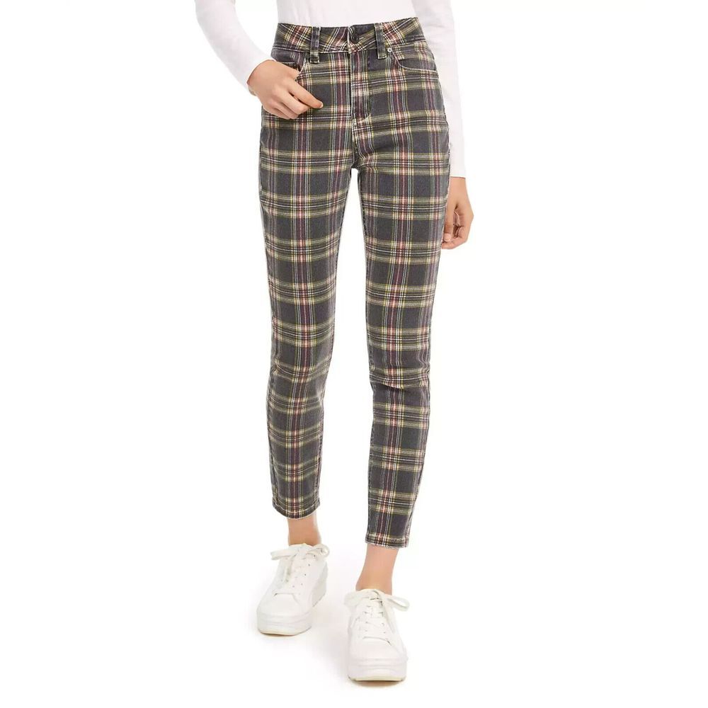 INDIGO REIN Womens Juniors' Plaid Ankle High Rise Jeans Size 5